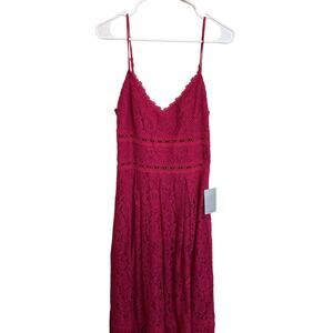 Elegant Lace Spaghetti Strap Dress - Bright Pink